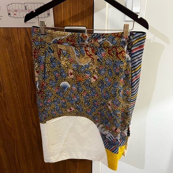 DRIES VAN NOTEN Runway oriental dragon colorblocked wool blend Skirt Size 40 - Picture 2 of 11